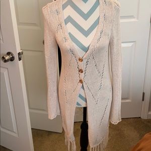 Long Fringe Crochet Cardigan Duster